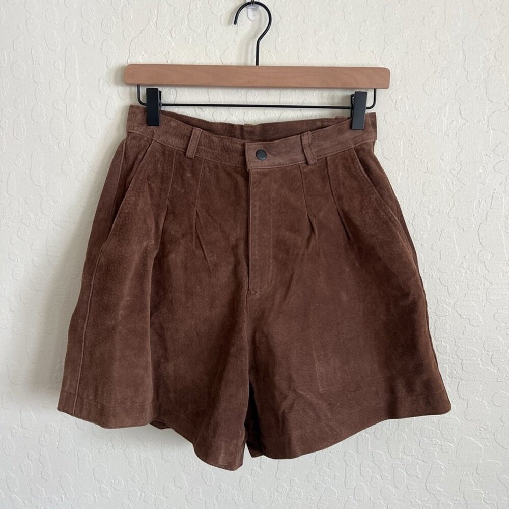 Vintage~Via Max Chocolate Brown Suede Leather High Waisted Shorts